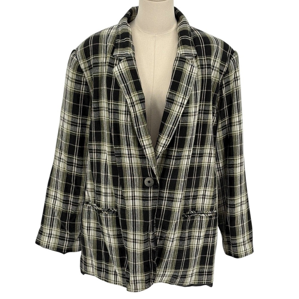 Requirements Woman Plaid Blazer Jacket Size 22W‎ Linen Blend